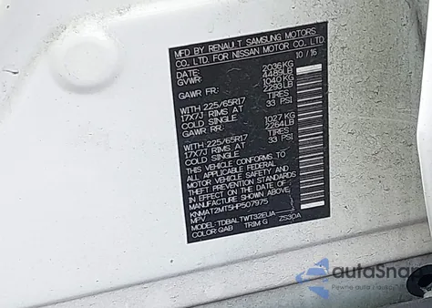 2017 Nissan Rogue Sv from USA, damaged, VIN KNMAT2MT5HP507975